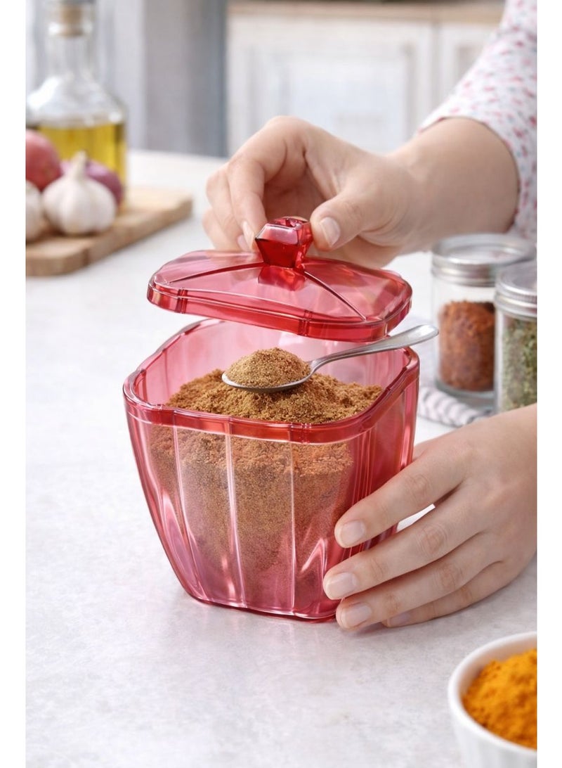 Acrylic Crystal-Look Sugar Bowl & Candy Jar - Multipurpose Serving Container with Lid & Diamond Knob for Sweets, Nuts & Spices - Ruby Red - Image 3